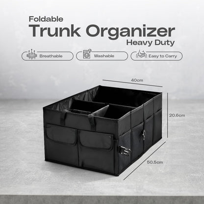 Natna Heavy Duty Foldable Car Trunk Organizer – Universal Fit for All Vehicles, Large Capacity and Spacious, Adjustable Compartments, Mesh Pockets, Collapsible Design, Tool Organizer and storage
