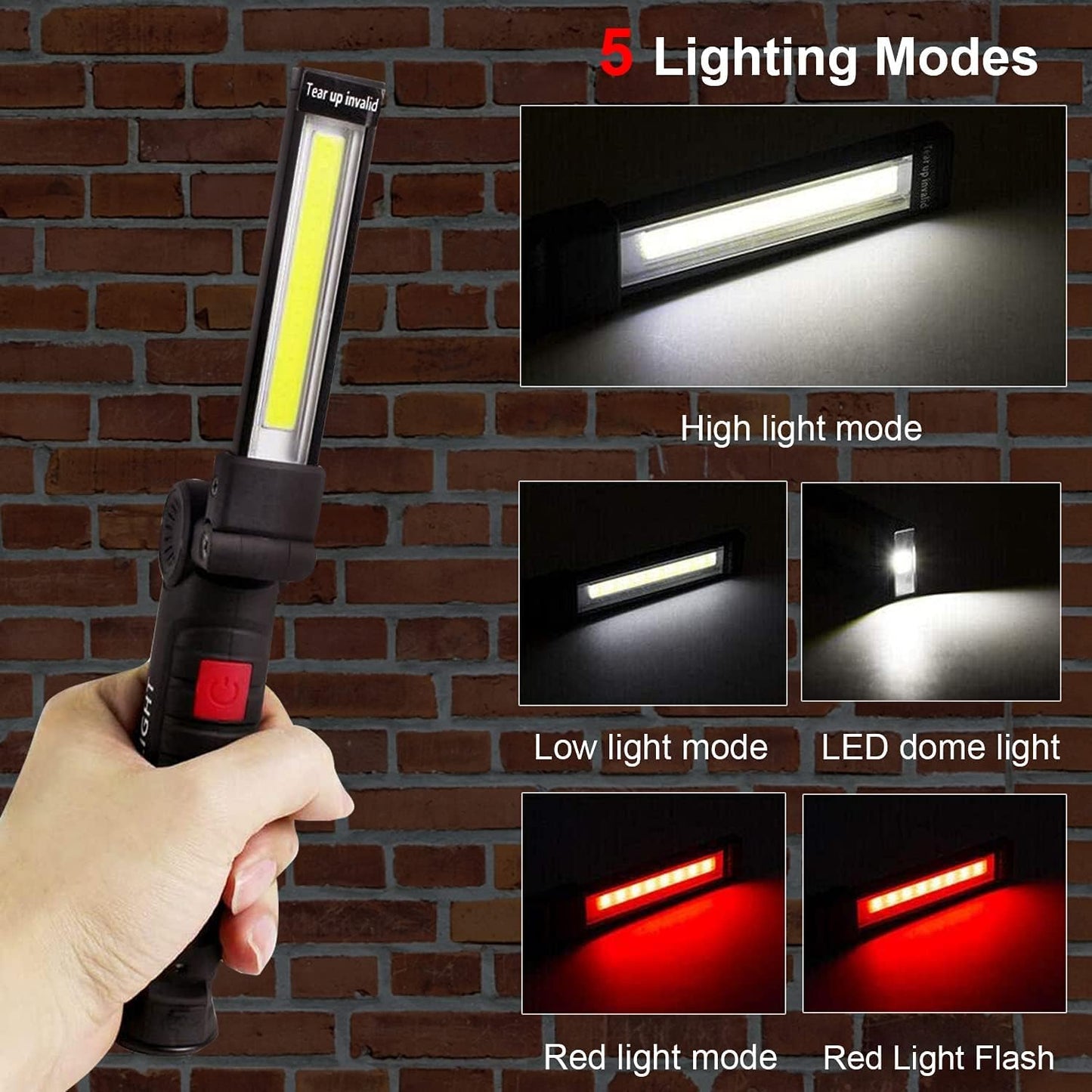 Rechargeable Work Lights, 2PCS LED Work Light, with Magnetic Base and 360¡ã Rotation Stand, 5 Modes COB Bright Flashlights Inspection Light for Car Repair, Home, Garage, Emergency, BBQ, Camping