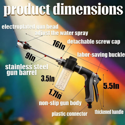 High Pressure Car Wash Spray Gun, long reach garden hose nozzle with soap dispenser, adjustable water flow for vehicle cleaning and outdoor washing, durable design for plant watering and lawn care