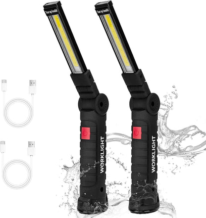 Rechargeable Work Lights, 2PCS LED Work Light, with Magnetic Base and 360¡ã Rotation Stand, 5 Modes COB Bright Flashlights Inspection Light for Car Repair, Home, Garage, Emergency, BBQ, Camping
