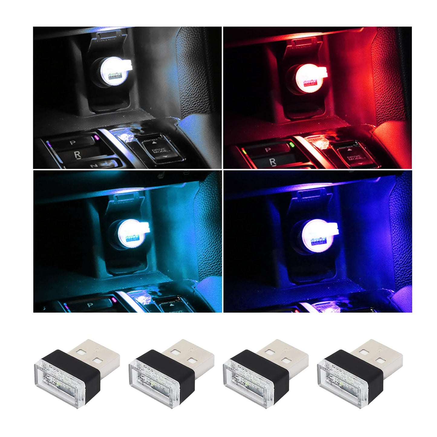 أوغيني 6 قطع مصباح LED USB للسيارة والاماكن الداخلية باضواء احادية اللون، مصباح USB مزود بالفضاء اللوني RGB لتوفير اضاءة ليلية مزخرفة، مجموعة إضاءة محيطة داخلية محمولة للسيارات، اكسسوارات داخلية