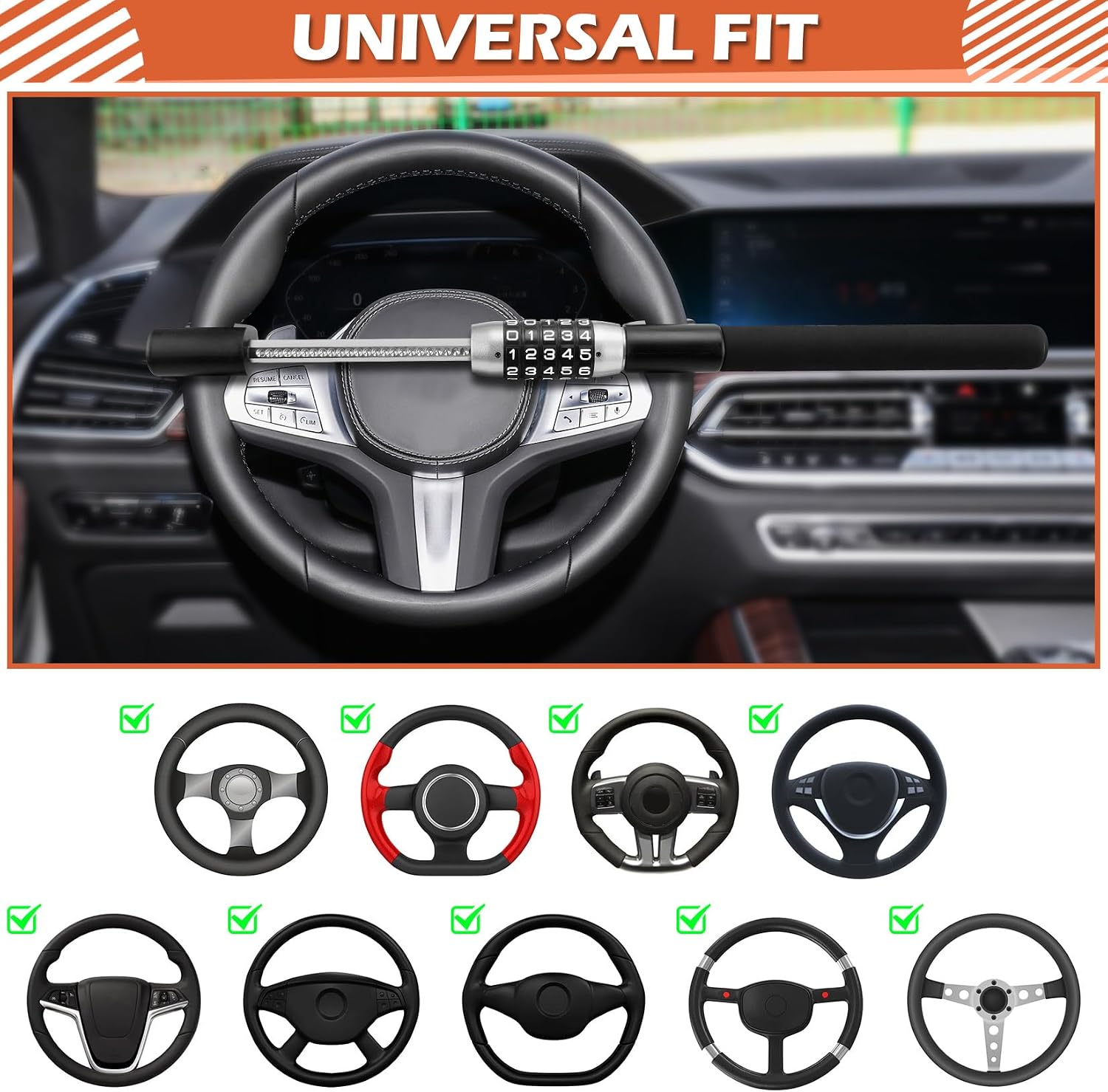 Combination Steering Wheel Lock Password Code Heavy Duty Car Security Black