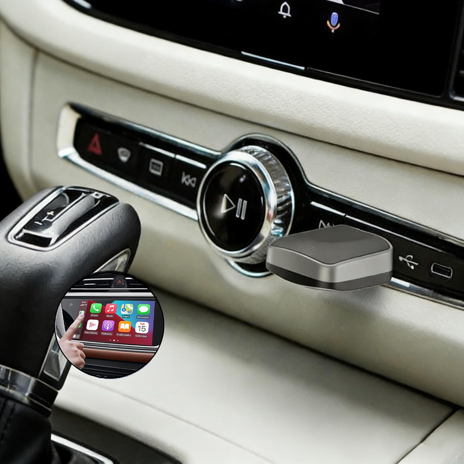 Wireless Car-Play Adapter, 2-in-1 Wired to Wireless Converter for Apple Car-Play and An-droid Auto, Compact Plug and Play with USB-C Adapter for Quick Connection