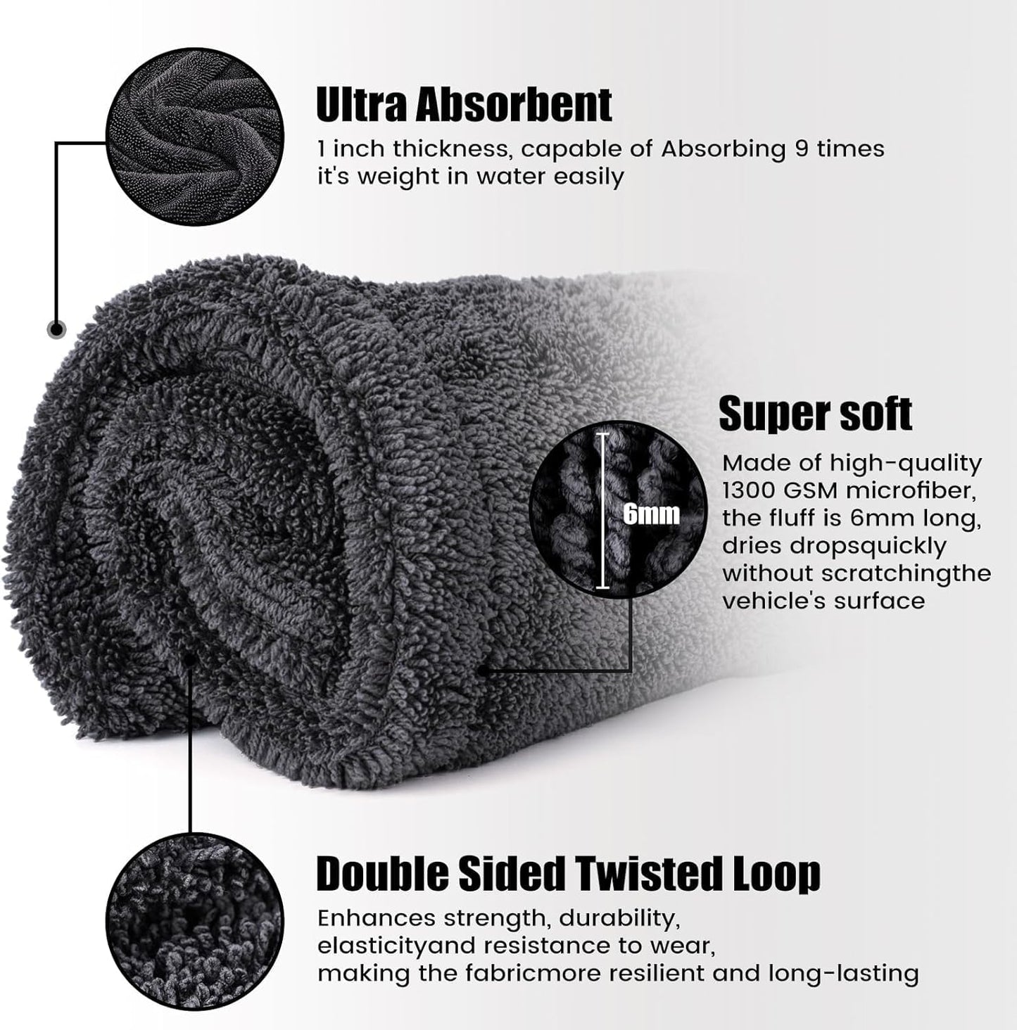 4in1 Car towel set, 2 x 1300 GSM Microfiber Drying Towel, 1x Car Wash Mitt, 1x Car Detailing Brush