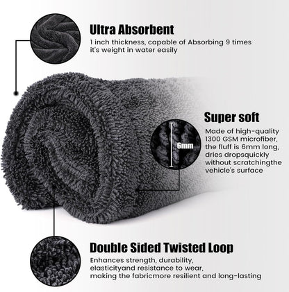 4in1 Car towel set, 2 x 1300 GSM Microfiber Drying Towel, 1x Car Wash Mitt, 1x Car Detailing Brush