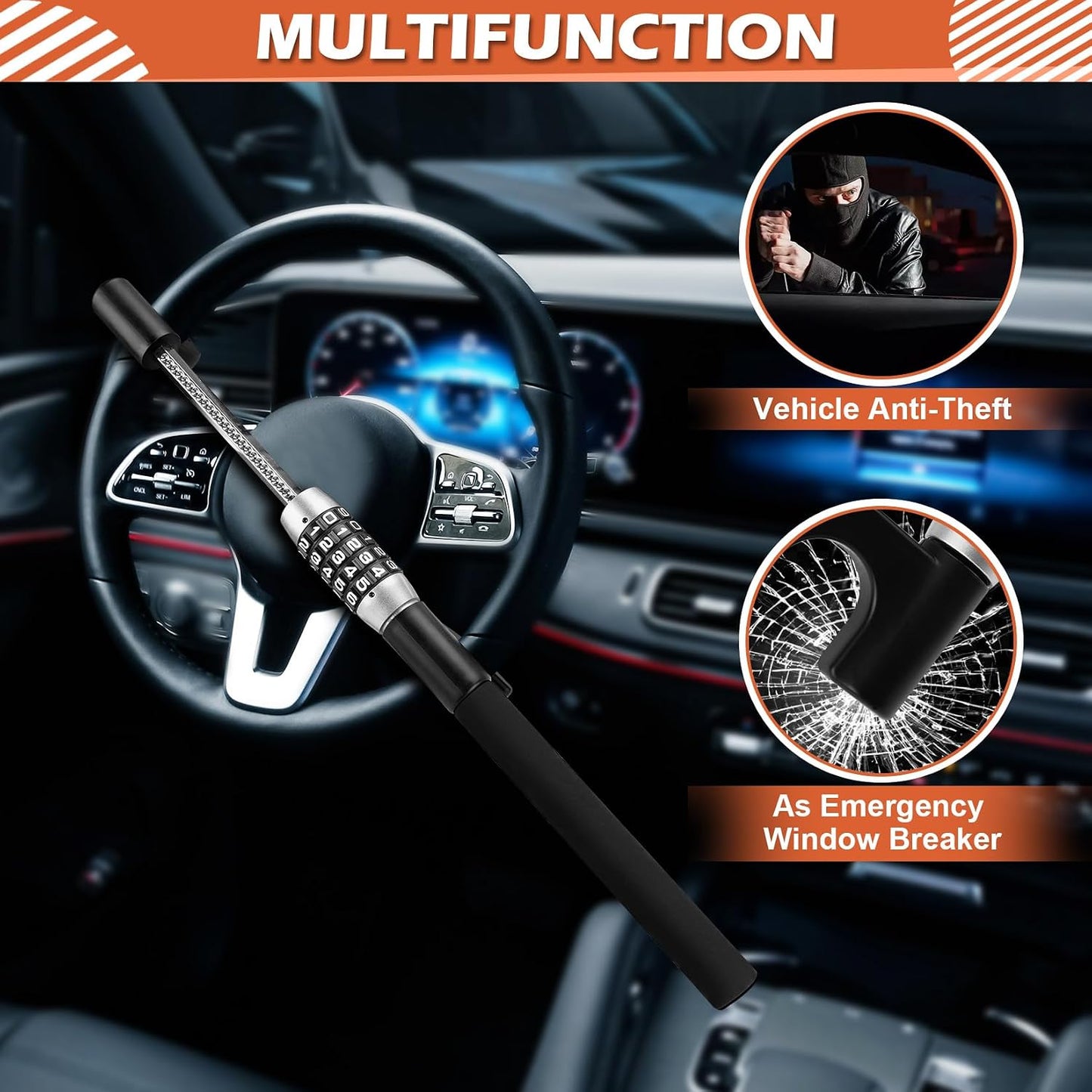 Combination Steering Wheel Lock Password Code Heavy Duty Car Security Black
