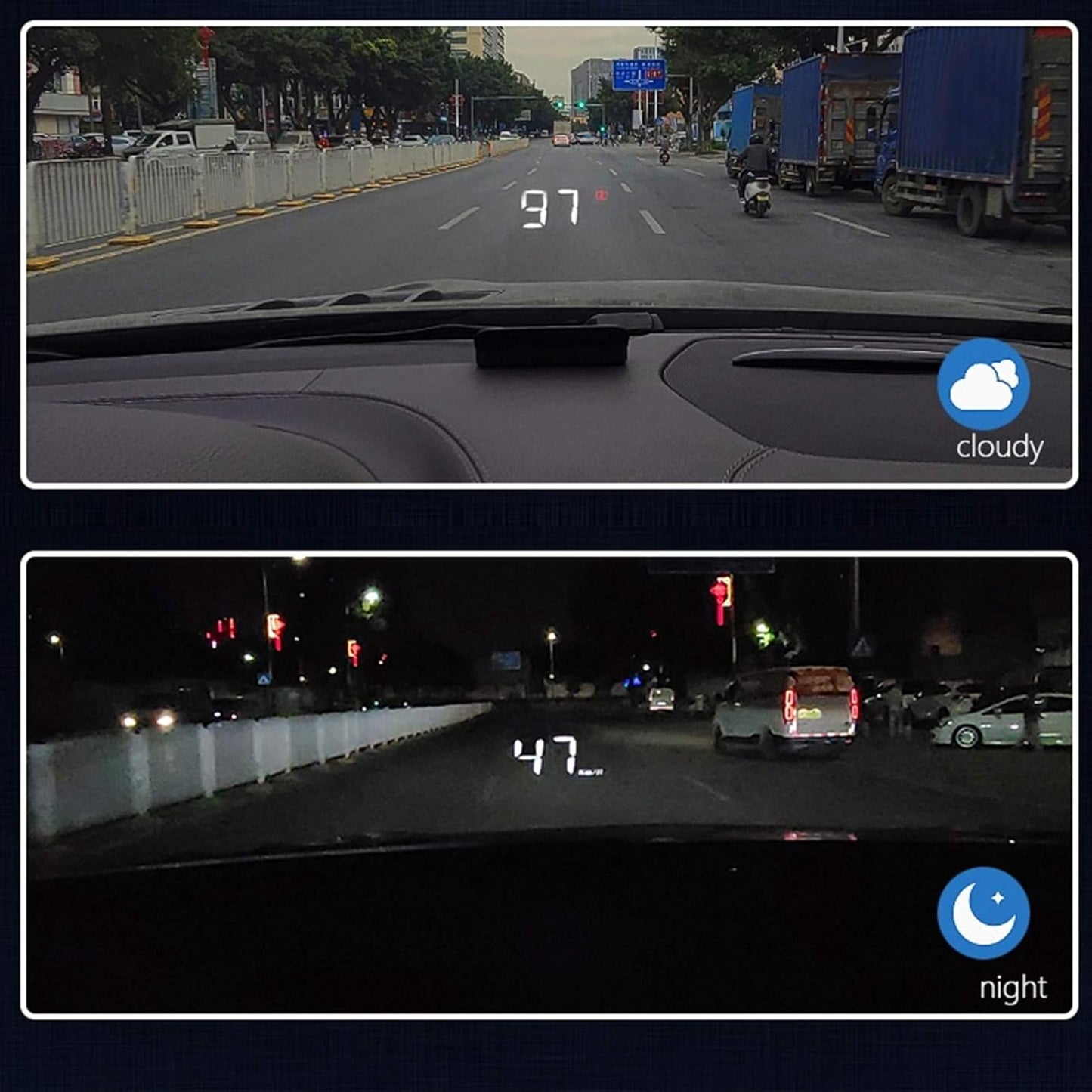 Car Speedometer, OBD2 HUD Windscreen Projector Multifunctional Display Alarm Fatigue Driving Reminder