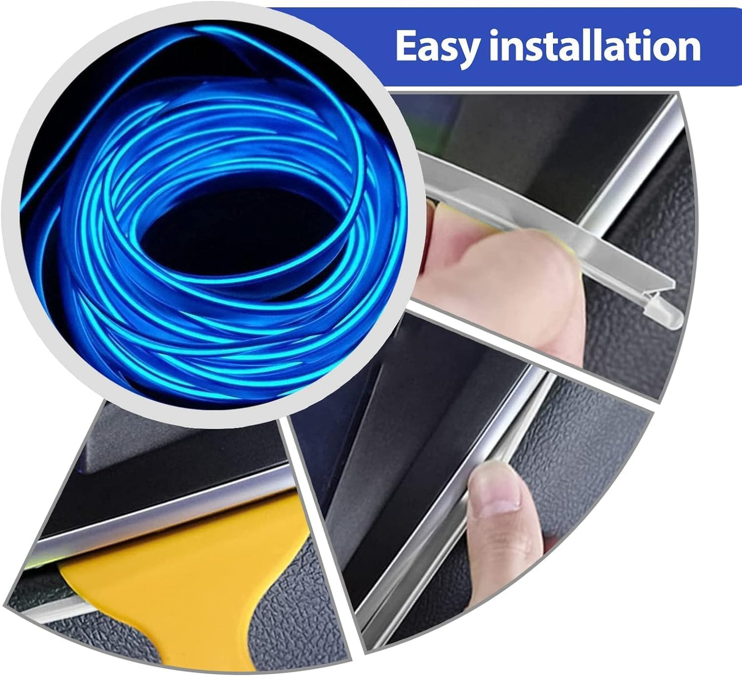 Interior Car LED Strip Lights, USB Auto Neon Light Strip with Sewing Edge, 5m Neon Light 5V with Fuse Protection, Car Ambient Lighting Kits (Blue)