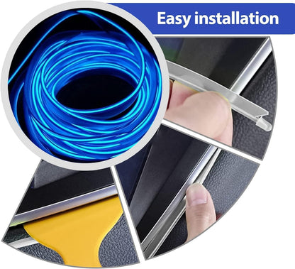 Interior Car LED Strip Lights, USB Auto Neon Light Strip with Sewing Edge, 5m Neon Light 5V with Fuse Protection, Car Ambient Lighting Kits (Blue)