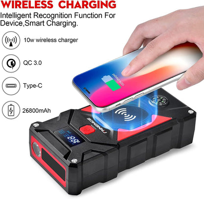FNNEMGE Car Jump Starter, 6000A Peak 26800mAh Car Battery Starter(Up to All Gas, 10.0L Diesel Engine), with USB Quick Charge 3.0,LED Light, EC-5 Output. …