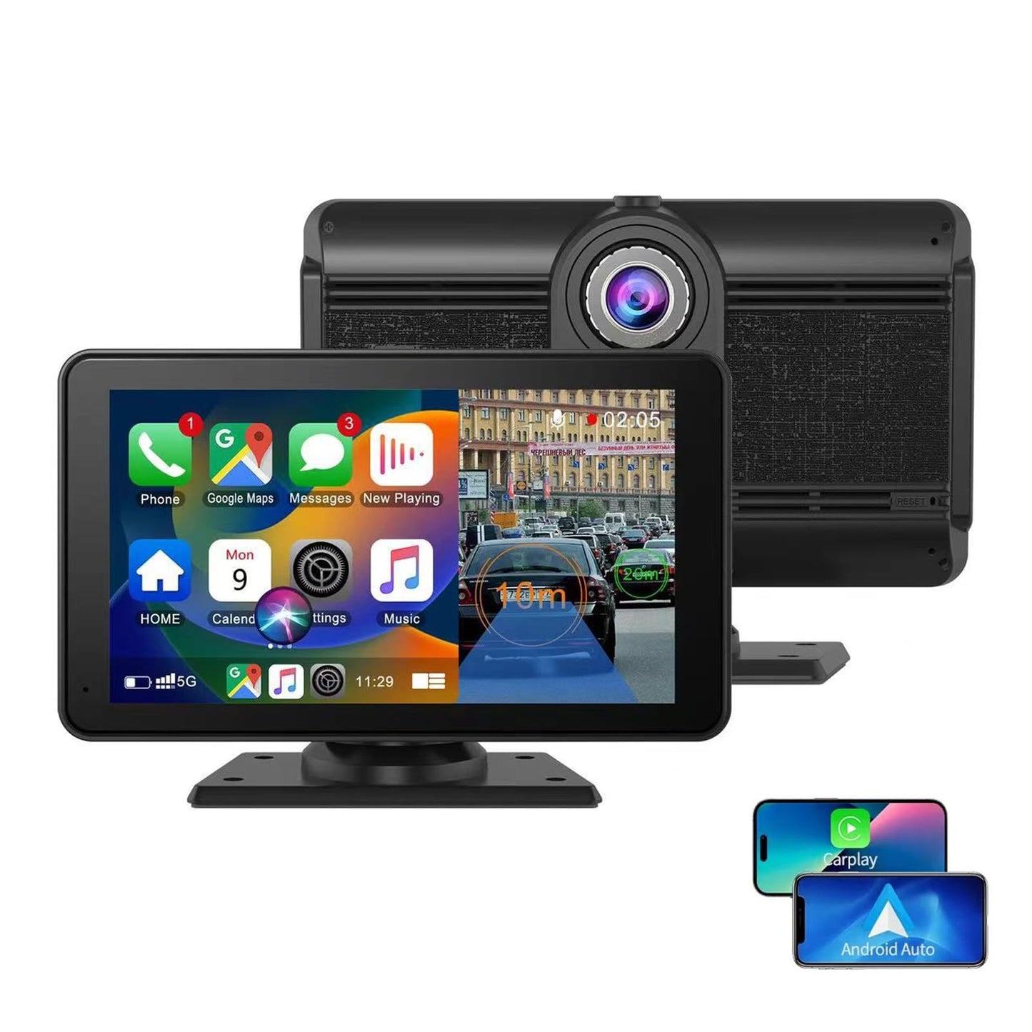 Denash 10.2" Car Play Screen for Car, Wireless Play & Android Auto Touchscreen Display, Voice Control GPS Navigation Bluetooth FM and Hands-Free Calling (Desktop + Suction Cup)