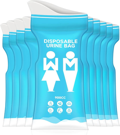 10 Pack Disposable Emergency Pee Bags, 900ML, Portable, Leak-Proof Urine Bags for Camping, Hiking, Road Trips, Men/Women, Emergency Use, Car Travel