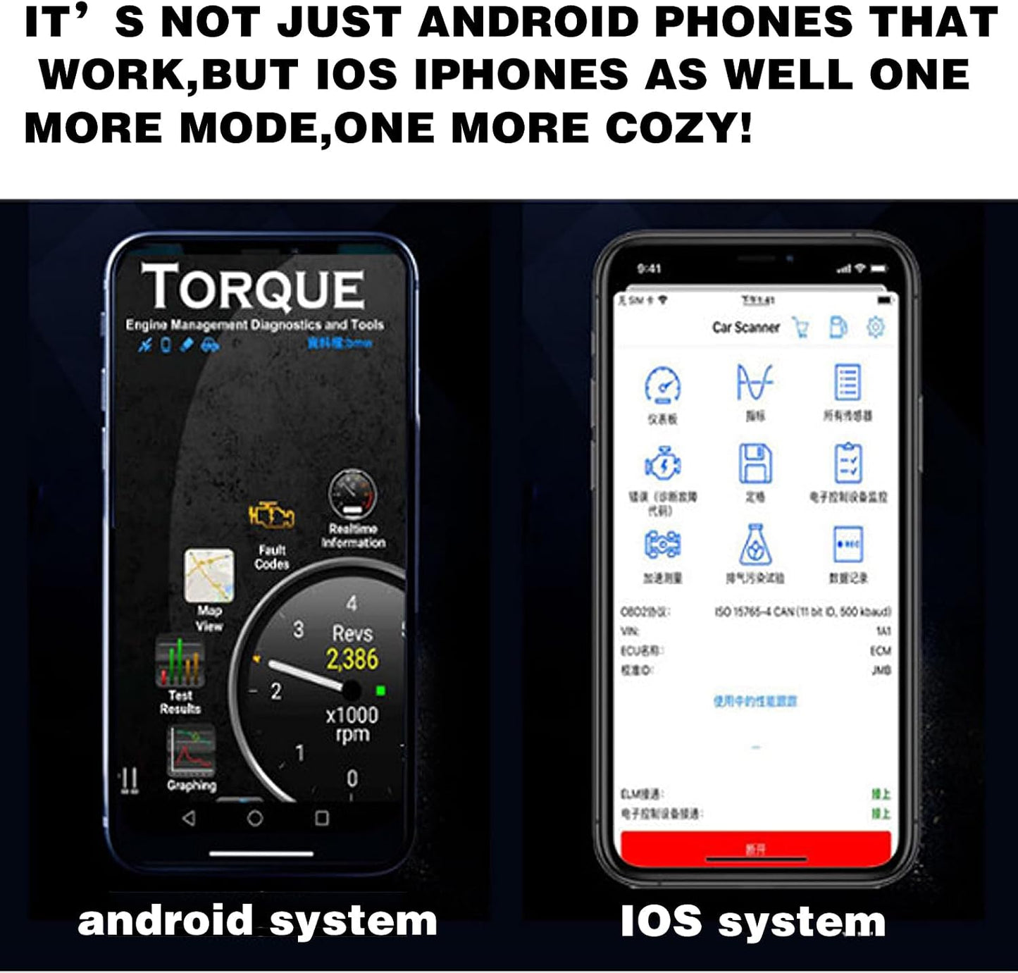 Bluetooth OBD2 Scanner for Cars - Wireless OBDII Diagnostic Tool with Real-Time Data & Fault Code Reader Compatible iOS/Android, Torque Pro, OBD Fusion, inCarDoc Apps - Quick Scan