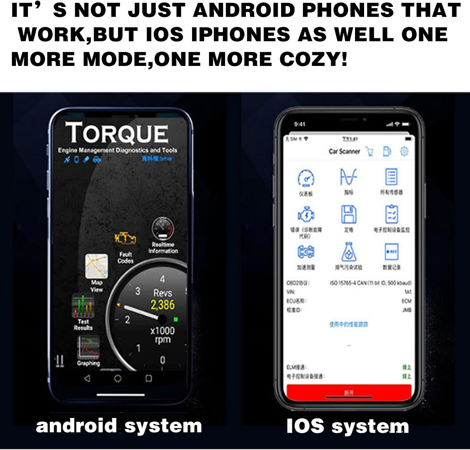 Bluetooth OBD2 Scanner for Cars - Wireless OBDII Diagnostic Tool with Real-Time Data & Fault Code Reader Compatible iOS/Android, Torque Pro, OBD Fusion, inCarDoc Apps - Quick Scan