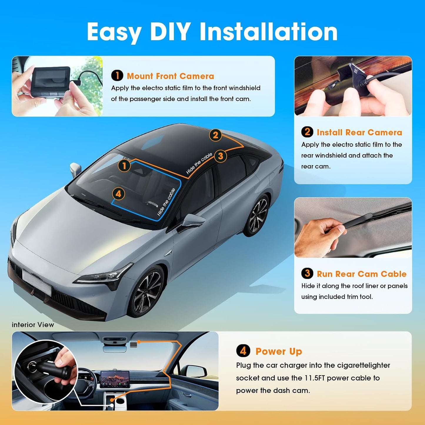 DDPAI 4K Dash Cam for Cars Front and Rear, 2160P+1080P Dashcam, 5GHz WiFi6 Car Dash Camera, 3" IPS with 32G eMMC GPS Night Vision 24H Parking Monitor ADAS G-Sensor Max Support 512G, Z60