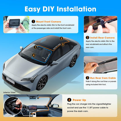 DDPAI 4K Dash Cam for Cars Front and Rear, 2160P+1080P Dashcam, 5GHz WiFi6 Car Dash Camera, 3" IPS with 32G eMMC GPS Night Vision 24H Parking Monitor ADAS G-Sensor Max Support 512G, Z60