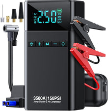 Violety Portable Car Jump Starter with Air Compressor, 3500A150PSI Car Battery Jump Starter Battery Pack (All Gas/5L Diesel),12V Automotive Jump Box Starter, Large LCD Display,2 Lights