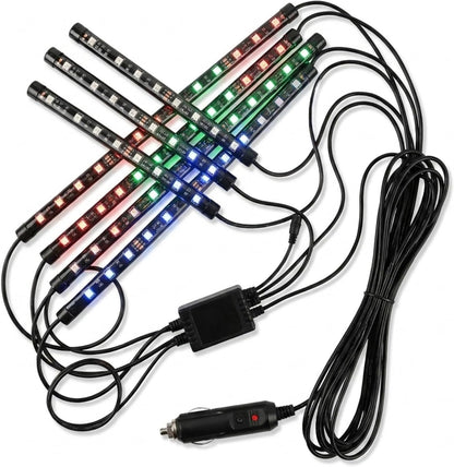 مصابيح LED داخلية للسيارة 12 فولت بفضاء لوني ار جي بي مع جهاز تحكم عن بعد من دونيكارت، مجموعة اضاءة متعددة الالوان تحت لوحة العدادات، ملحقات سيارة بمقاس عالمي - اسود