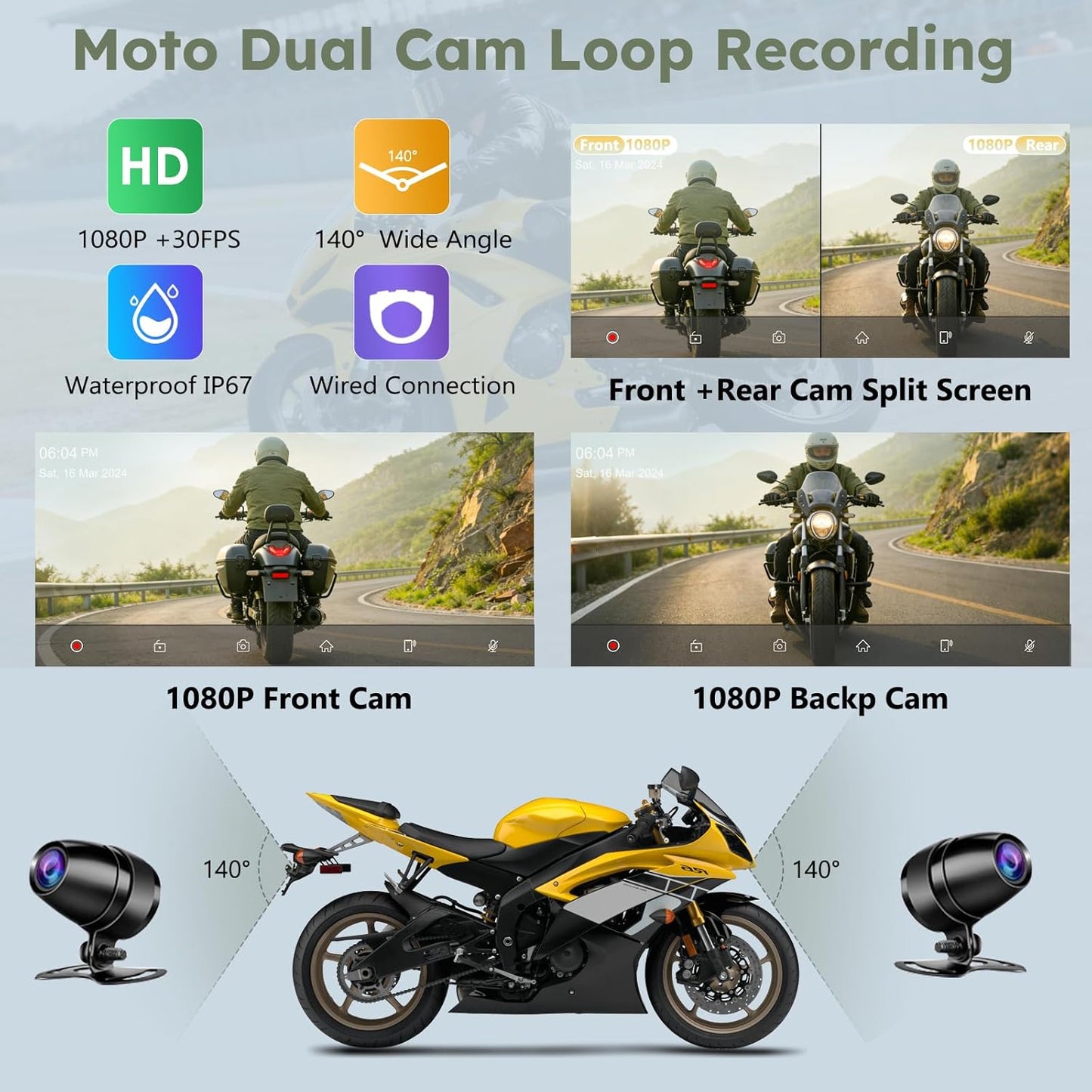 Carpuride Motorcycle GPS Carplay Screen, 6.3 Inch Wireless CarPlay and Android Car for Moto, with Dual Cameras and TPMS, Remote Control, IP67 Waterproof, BT Aduio, Loop Recording