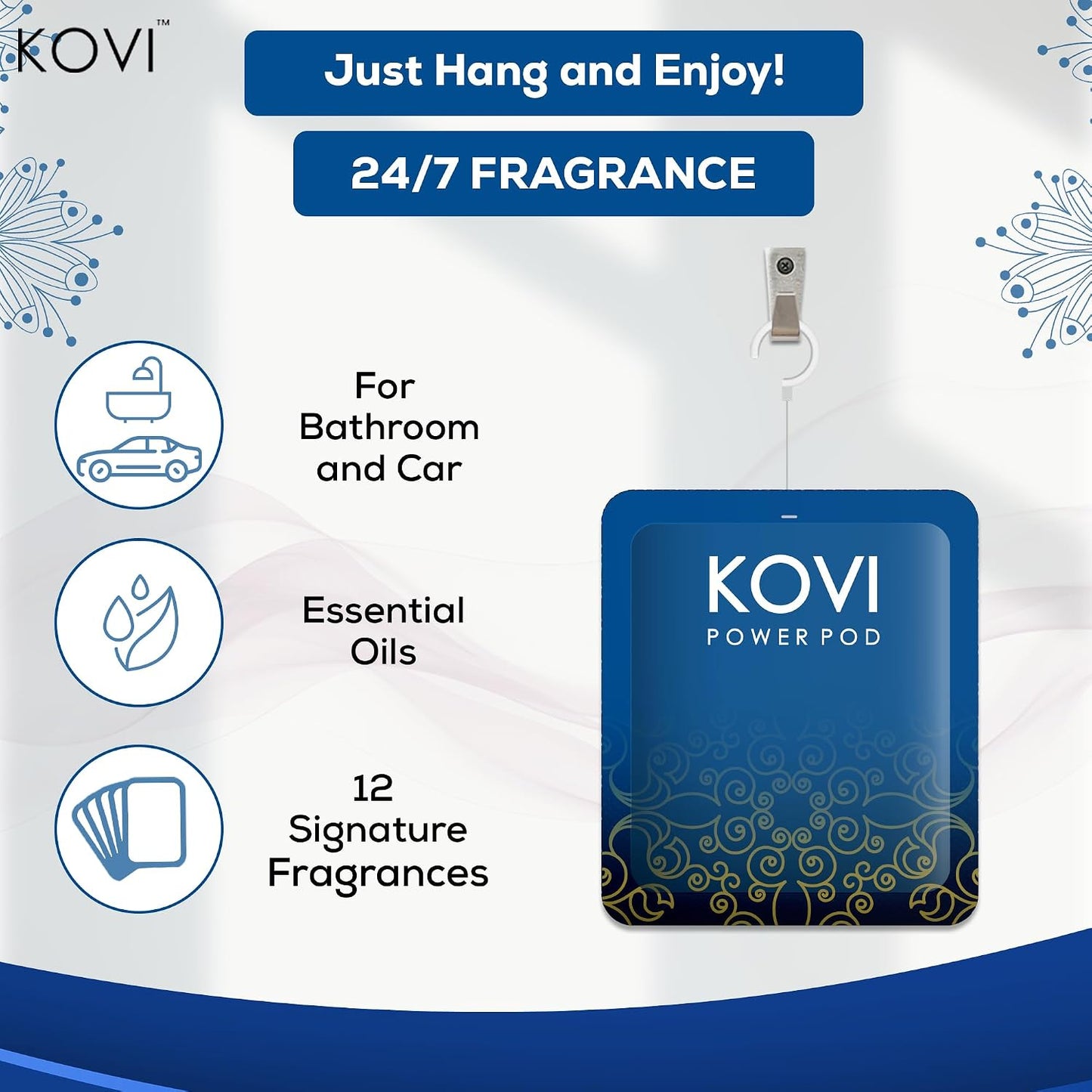 KOVI Air Fragrance Power Pod- Arabian Scents, Premium Oud Collection, 24/7 Fragrance for Bathroom and Car, Essential Oils, Lasts Up to 30 Days, Pack of 6 (10g Each)