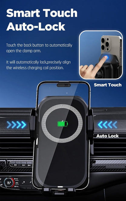 Car Phone Holder,15W Wireless Car Charger for Air Vent,Metal Hook,Touch Auto Lock,Fast Charger,Smart Control,Compatible with iPhone 16 Pro Max 15 14 Samsung Galaxy Xiaomi