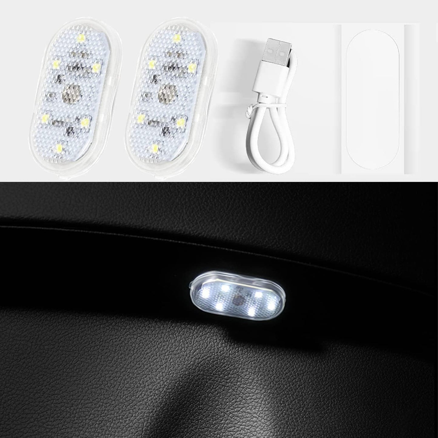 مصابيح LED للسيارة، مصابيح LED داخلية صغيرة محمولة تعمل باللمس مع 6 خرزات مصباح LED ساطعة، اضاءة قابلة لاعادة الشحن بمنفذ USB، مصباح طوارئ للسيارة (ضوء ابيض دافئ)