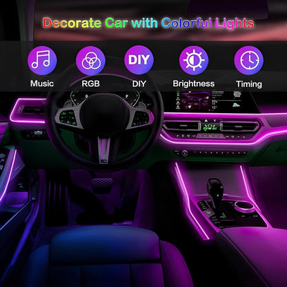 شريط إضاءة LED للسيارة من وازيكيز، أضواء داخلية للسيارة بالألوان المتعددة RGB 5 في 1 مع ألياف بصرية بطول 6 متر يناسب جميع السيارات، ديكور لوحة العدادات، تحكم عبر تطبيق البلوتوث