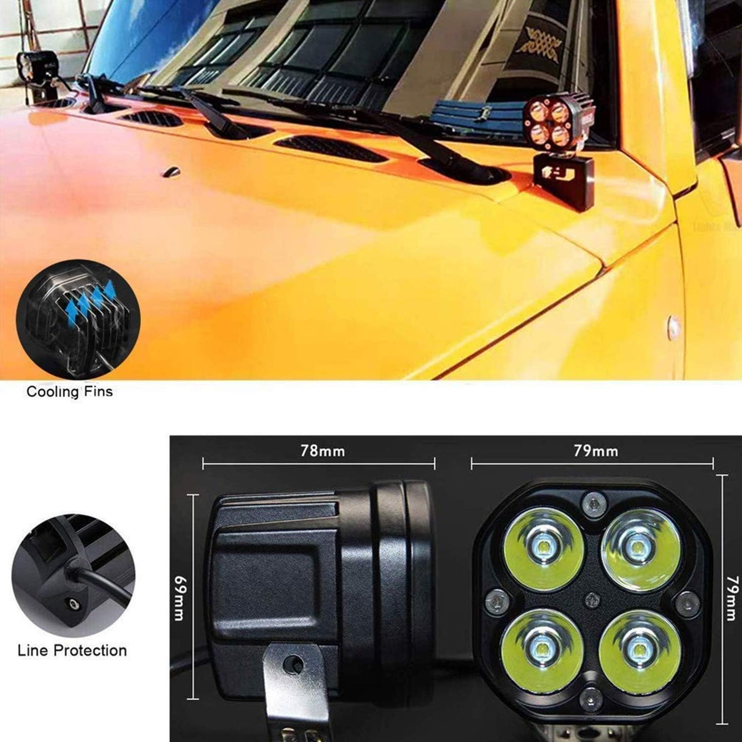 أليكسترييم EX40WF2 مجموعة مصابيح ضباب LED بأربعة مصابيح فائقة السطوع لقيادة السيارات والدراجات النارية والسيارات الرياضية متعددة الاستخدامات (40 واط، ضوء أبيض، قطعتان)