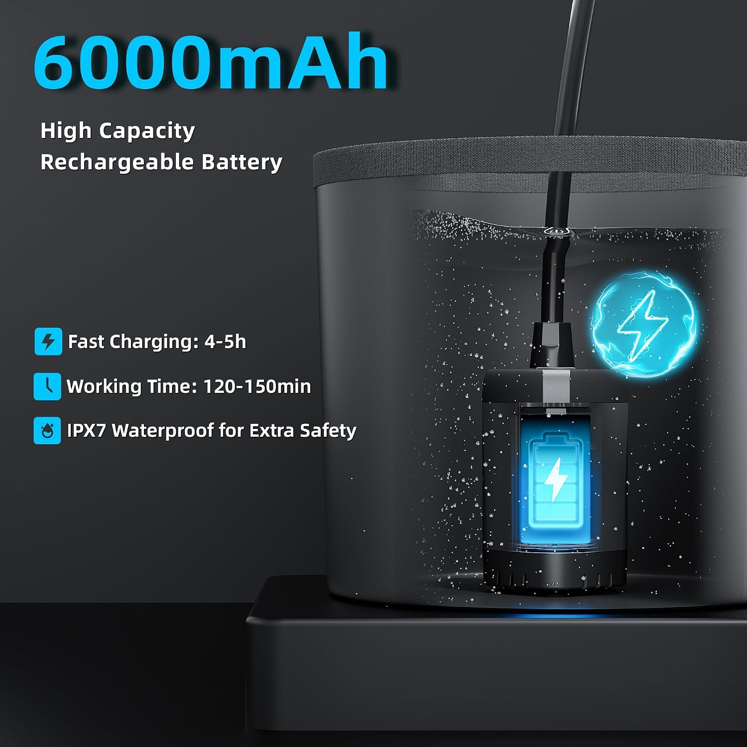 Portable Shower, 6000mAh Rechargeable Camping Shower Pump with 20L Foldable Bucket, Outdoor Shower for Hiking Beach, Travel, Pet Bath, Car Washing, Surf & Boat Cleaning