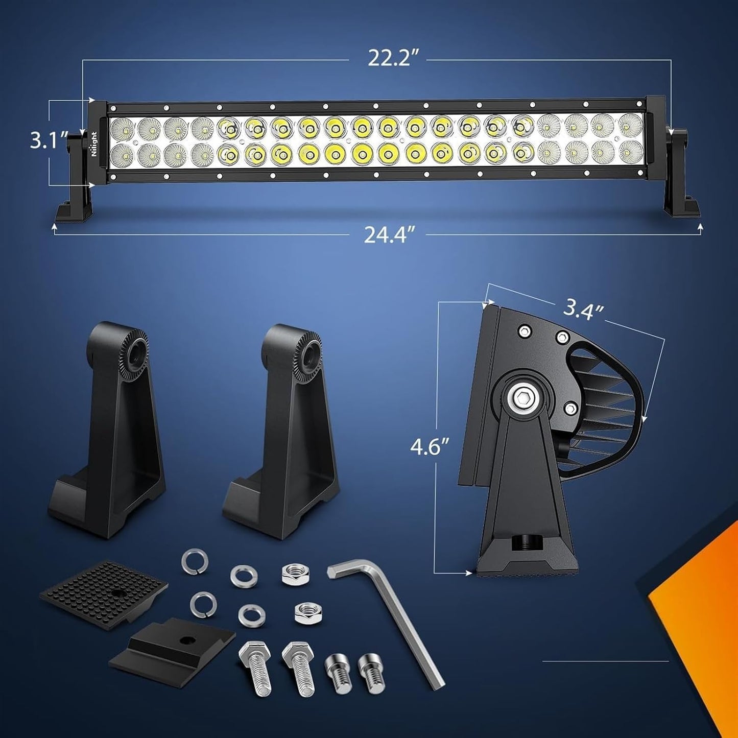THE WHITE SHOP 22Inch 120W Spot Flood Combo Led Light Bar Off Road Driving Lights Boat Lights Fog Light 12V, Lead for Trucks