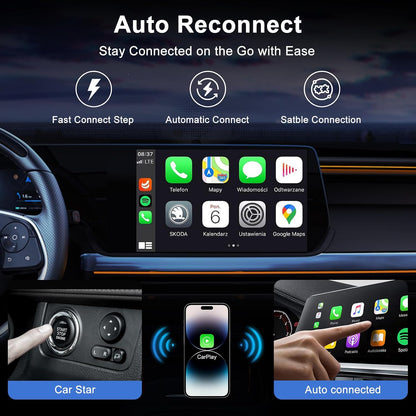 Carplay Wireless Adapter For Iphone, Dongle, Bluetooth Convert Wired To Compatible With 2016+ Cars (Supports Ios 10-17)