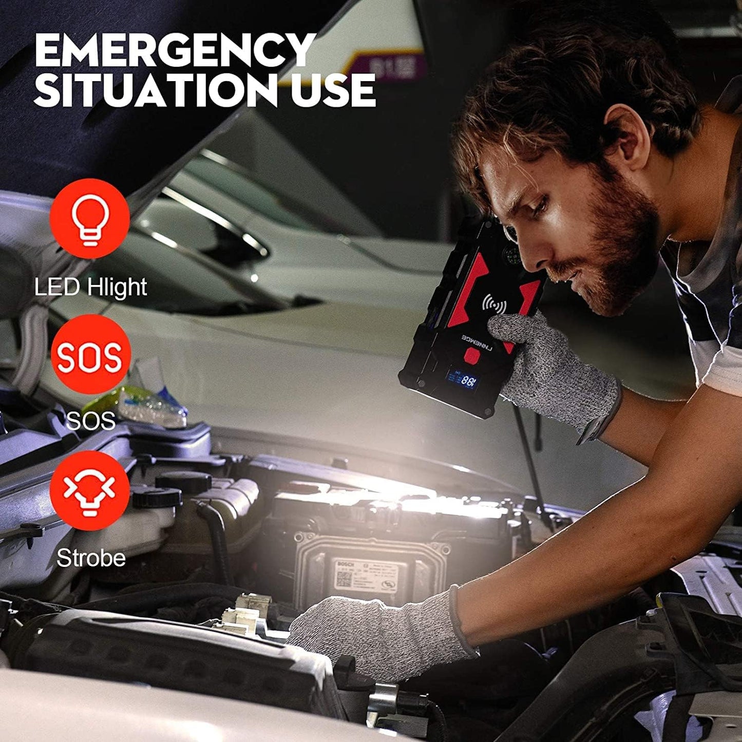 FNNEMGE Car Jump Starter, 6000A Peak 26800mAh Car Battery Starter(Up to All Gas, 10.0L Diesel Engine), with USB Quick Charge 3.0,LED Light, EC-5 Output. …