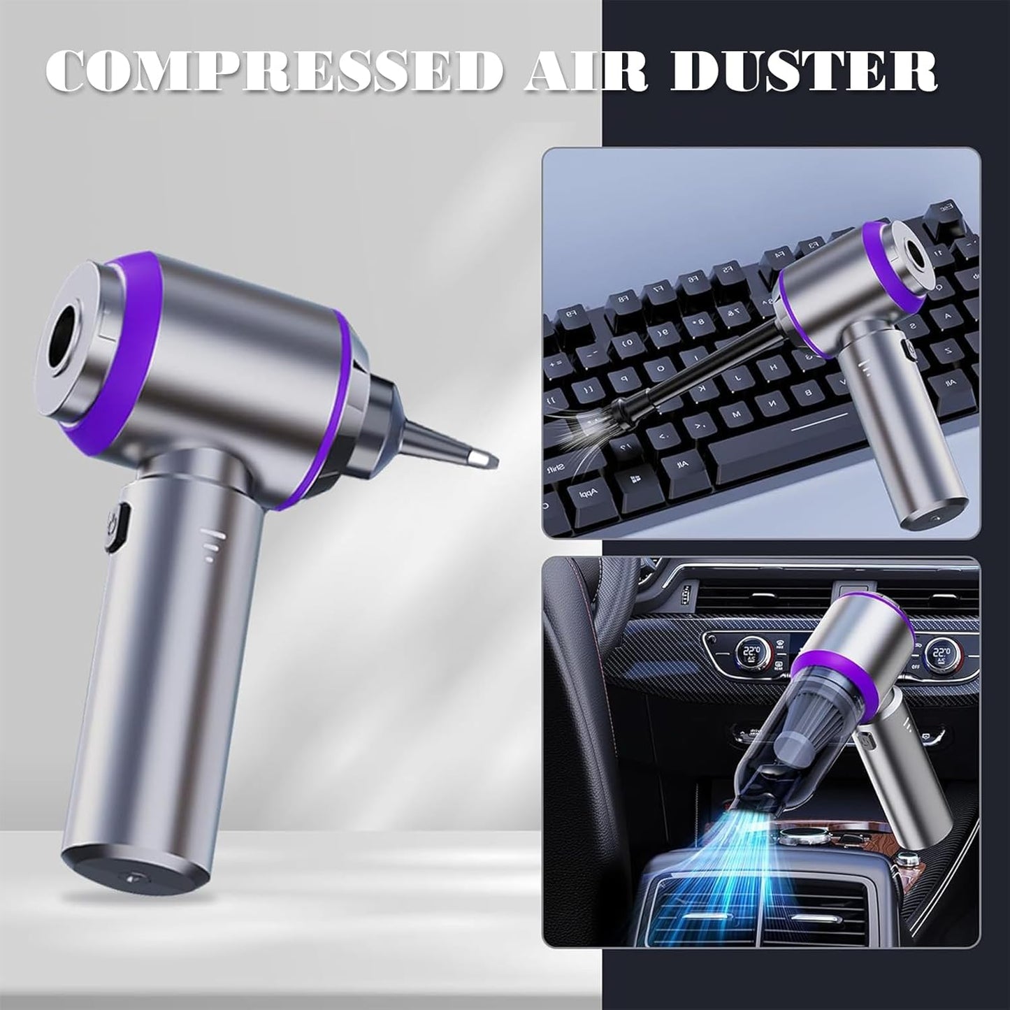 Handheld Car Vacuum Cleaner Cordless，19000PA High Power Car Vacuum Cleaner and Air Duster, 3-in-1 Portable Mini Car Vacuum Cleaner, 120W High Power Hand Held Vacuum for Car, Home, Office, Pet
