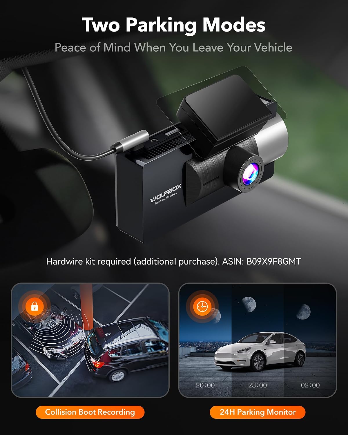 WOLFBOX i17 4K 3 Channel Dash Cam, 5.8GHz WiFi & GPS with 64GB Card, 4K+1080P+1080P Dash Cam Front and Rear Inside, Triple Car Camera with 3 Inch Screen, IR Night Vision, WDR, 24H Parking Mode