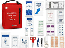 MOOR Essential First Aid & CPR Kit – Complete Emergency Survival Kit with Instant Ice Pack, Nitrile Gloves, CPR Face Shield, Gauze Pads, Bandages for Car, Home, Travel, Camping, Office