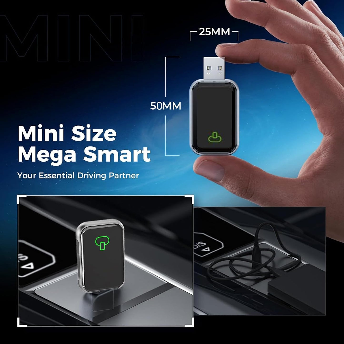 Wireless Carplay Mini Car Play Android Auto Adapter, Metal Design 2-in-1 Convert Wired to Wireless CarPlay Adapter,No Delay and Stable Control Mini Size With Extension USB-C&Type-C (Black)