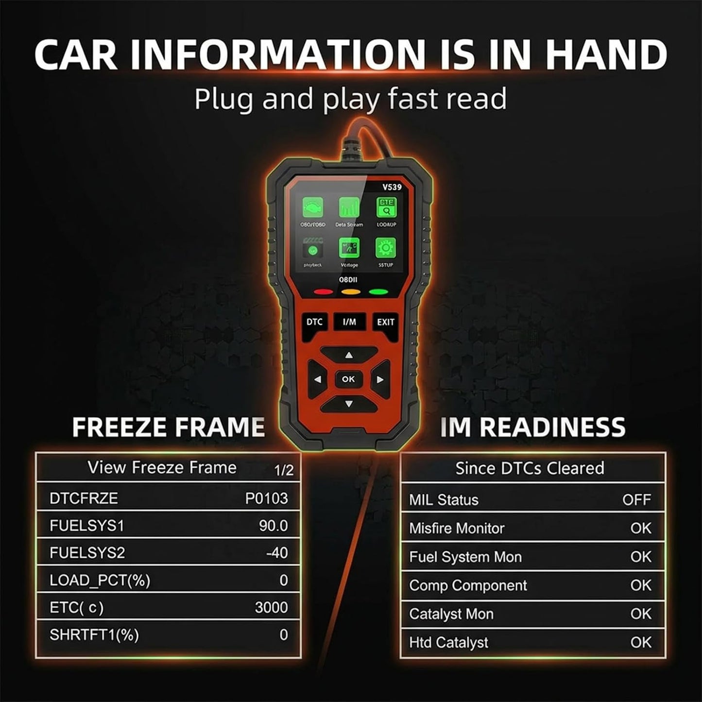 ماسح ضوئي تشخيصي OBD2 يعمل بمنفذ USB، قارئ رمز خطأ المحرك مع جهاز اختبار البطارية، شاشة جاهزية I/M، دعم متعدد اللغات