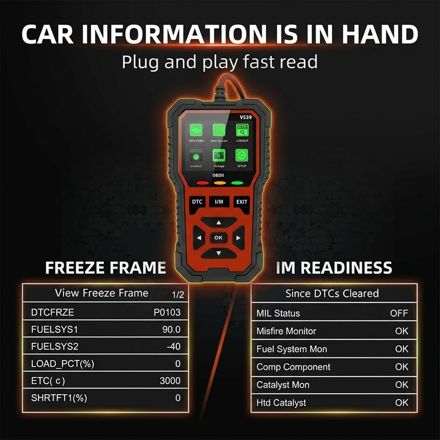 ماسح ضوئي تشخيصي OBD2 يعمل بمنفذ USB، قارئ رمز خطأ المحرك مع جهاز اختبار البطارية، شاشة جاهزية I/M، دعم متعدد اللغات