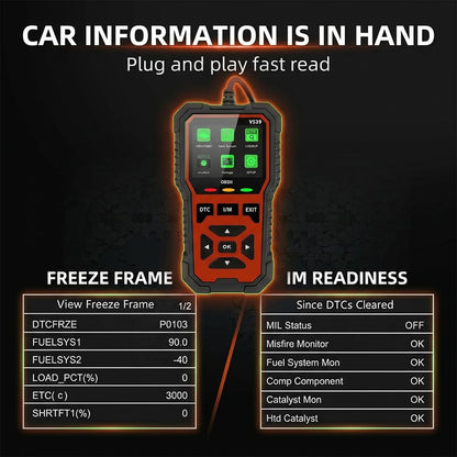 ماسح ضوئي تشخيصي OBD2 يعمل بمنفذ USB، قارئ رمز خطأ المحرك مع جهاز اختبار البطارية، شاشة جاهزية I/M، دعم متعدد اللغات