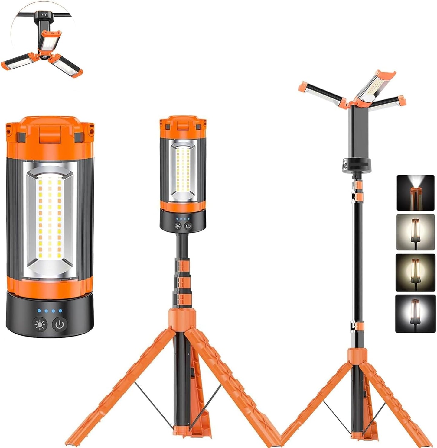 Portable LED Camping Lantern-Cordless Work Light Magnetic Camping Essentials-Detachable Tripod-Rechargeable with Stand-Indoor Outdoor Home LED Flashlights for Camping,Hiking,Fishing,Travel (Light)