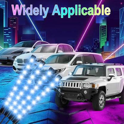 شريط اضاءة LED للسيارة من بي اف اكس ام مع محول يو اس بي: مجموعة اضاءة محيطة للسيارة، تطبيق وجهاز تحكم عن بعد، مصابيح داخلية للسيارة، وضع مزامنة الموسيقى، 4 قطع شريط مصابيح للسيارات وسيارات الدفع