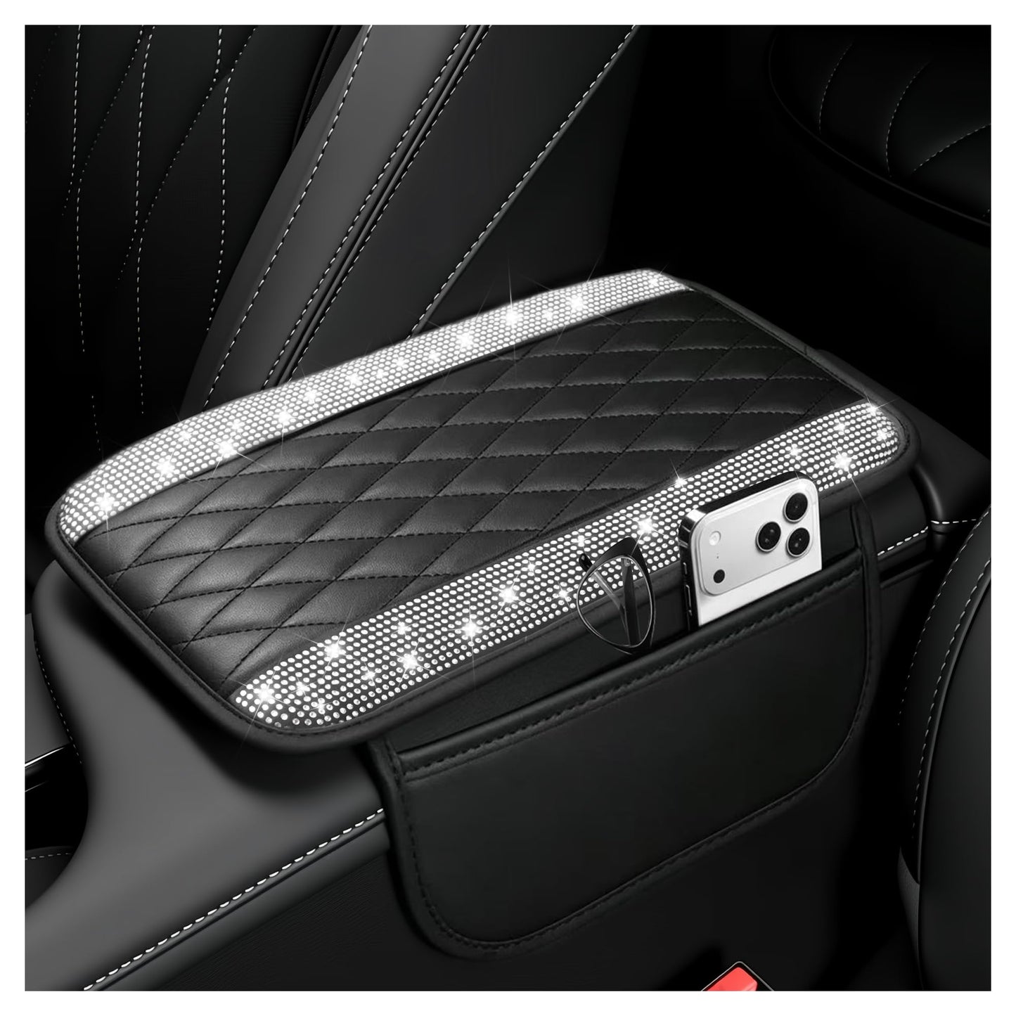 Upgraded Car Center Console Cover,Microfiber Leather Car Armrest Cover Cushion with 2 Storage Bags,Car Armrest Storage Box Car Interior Accessories for Most Vehicles (Black)