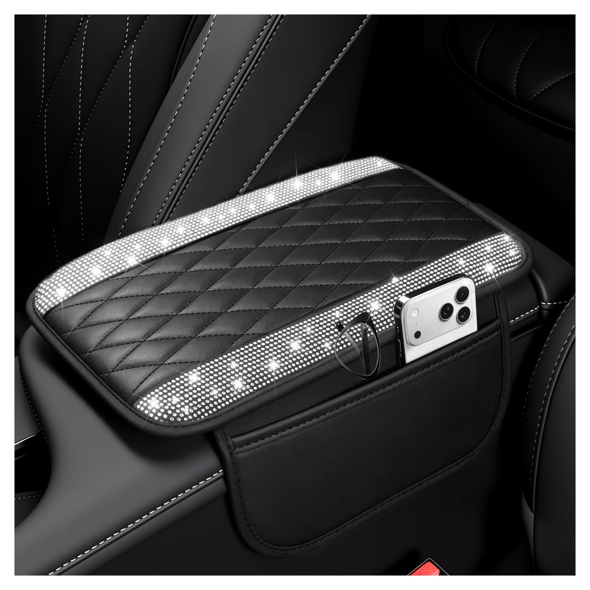 Upgraded Car Center Console Cover,Microfiber Leather Car Armrest Cover Cushion with 2 Storage Bags,Car Armrest Storage Box Car Interior Accessories for Most Vehicles (Black)
