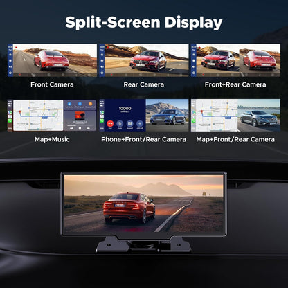 Wireless CarPlay Screen for Car with 2.5K Dash Cam, 1080P Backup Camera, 9.26" Portable Car Stereo with Apple CarPlay, Android Auto, Mirror Link, Loop Recording, GPS Navigation, AUX/FM