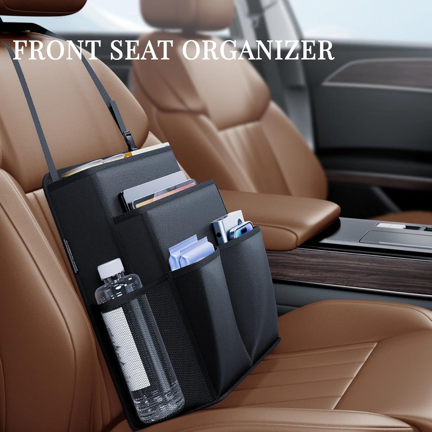 Car Front Seat Organizer with Multi-Layer Hanging Storage & Divider, Oxford Fabric Car Storage Organizer for Front Seat Back & Trunk, Large Capacity, Waterproof, Durable