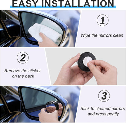 2 Pieces Blind Spot Mirror - 2" Round HD Glass Convex Rear View Mirror with Frame, 360° Wide Angle Side View Mirror Accessories with Self Adhesive Back for Car SUV and Trucks(Black)