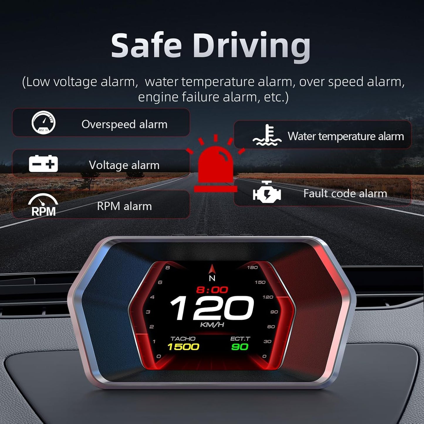 PINKE Heads up Display P17, Car Smart OBD2 Gauge Display, GPS Speedometer with Vehicle Speed, RPM, Fuel Consumption Voltage Multi Data Intelligent Instrument for All Cars