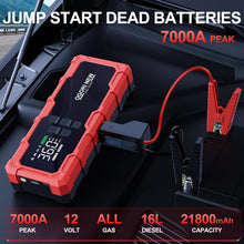 مشغل جامب ستارتر 7000 امبير مع ضاغط هواء، 21800mAh 150PSI بطارية سيارة محمولة (جميع الغاز/16 لتر ديزل)، صندوق قفز امن للغاية 12 فولت معزز بطارية السيارة مع كيبلات توصيل ومصابيح