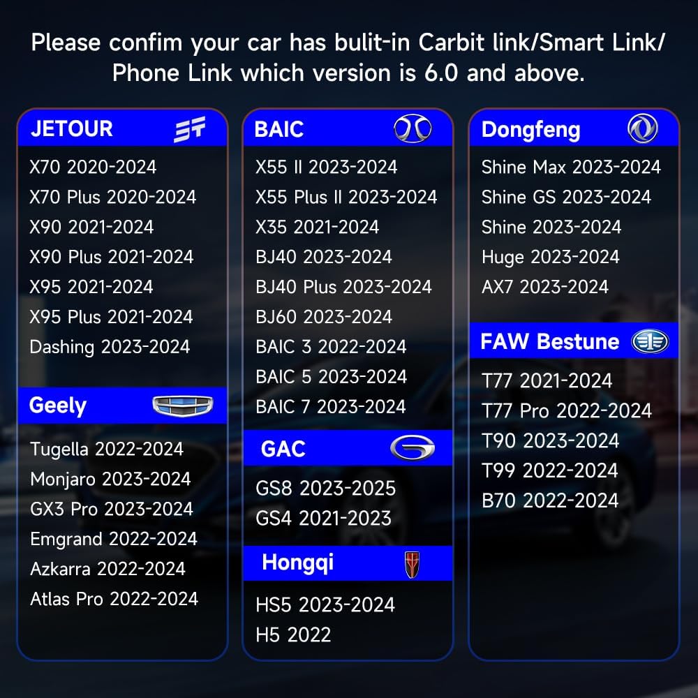HEYINCAR 2026 Upgraded Wireless CarPlay Adapter for CarbitLink Cars, Wireless Android Auto Adapter, Faster Auto Connect, Plug & Play for Jetour Geely Changan Chery GAC Hongqi 2020+