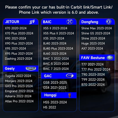 HEYINCAR 2026 Upgraded Wireless CarPlay Adapter for CarbitLink Cars, Wireless Android Auto Adapter, Faster Auto Connect, Plug & Play for Jetour Geely Changan Chery GAC Hongqi 2020+